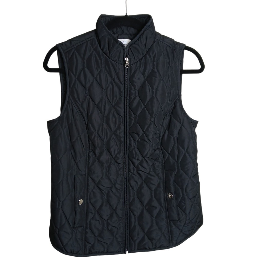 Croft & Barrow Women's Quilted Vest XS Black Full Zip Pockets Classic Layering